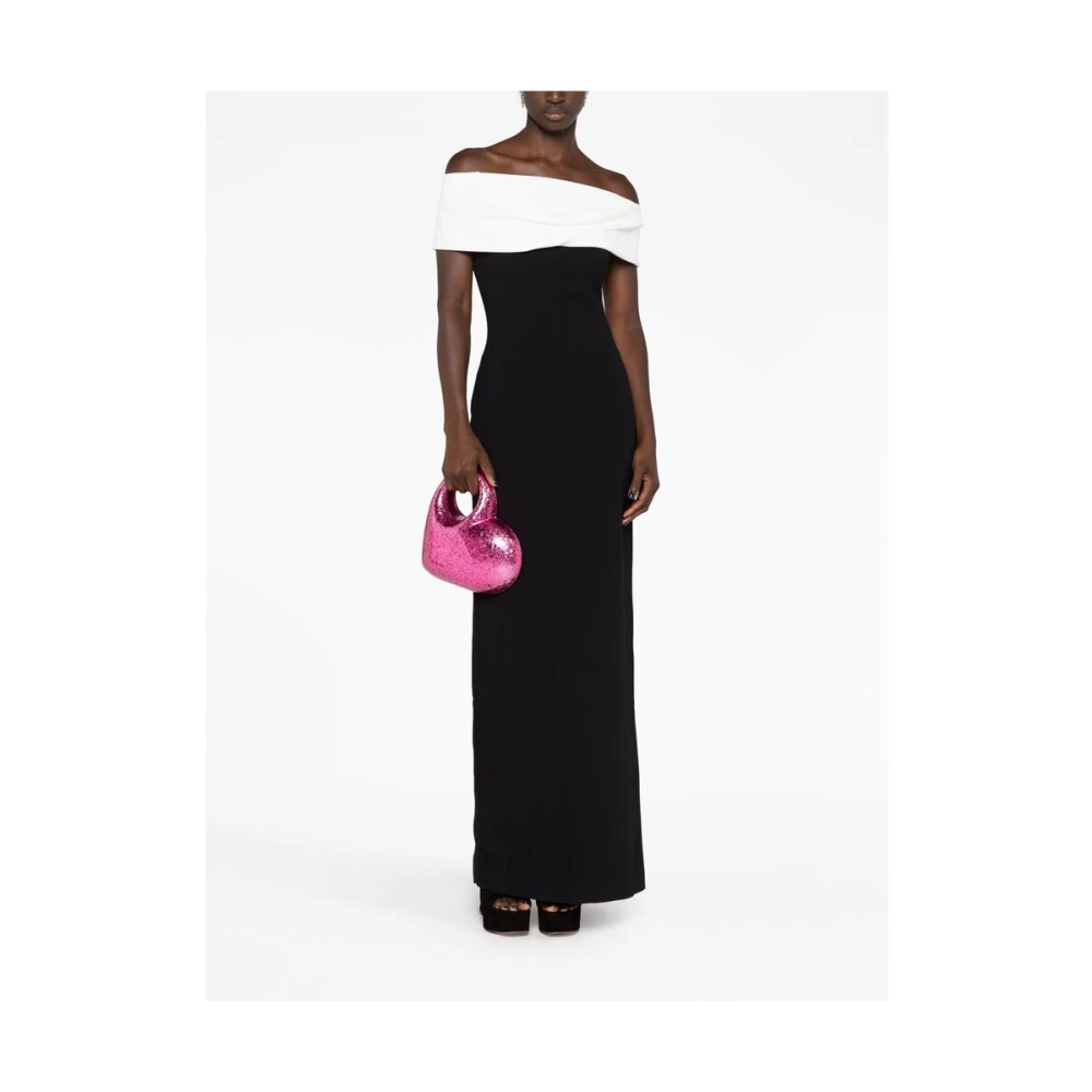 Solace London Off-Shoulder Twee-Tinten Crepe Jurk Black Dames