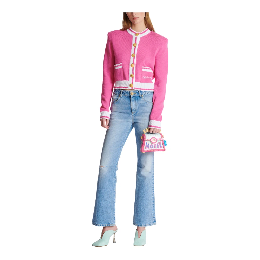 Balmain Handtekening gebreide vest Pink Dames