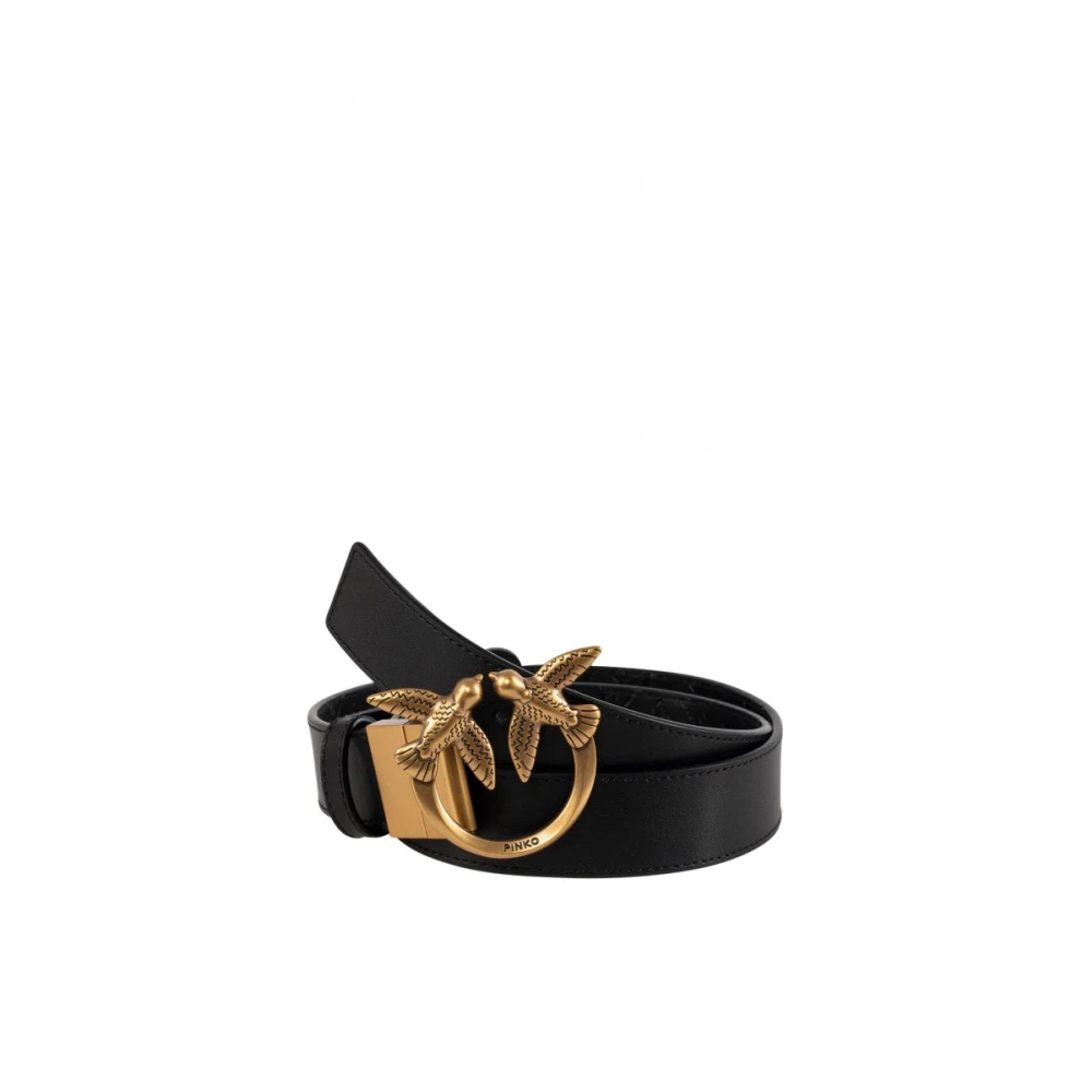 Pinko Zwarte leren riem met Love Birds gesp Black Dames