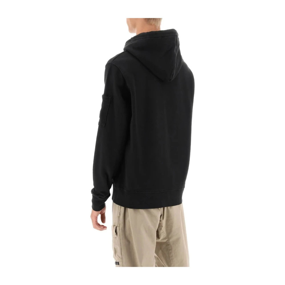 C.P. Company Zwarte Katoenen Fleece Hoodie met Kangoeroezak Black Heren