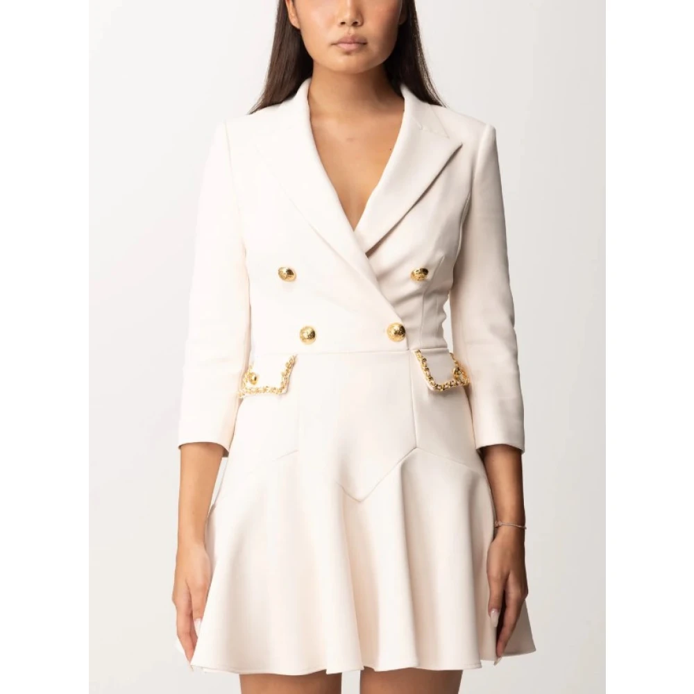 Elisabetta Franchi Monogram satijnen double-breasted jurk Beige Dames