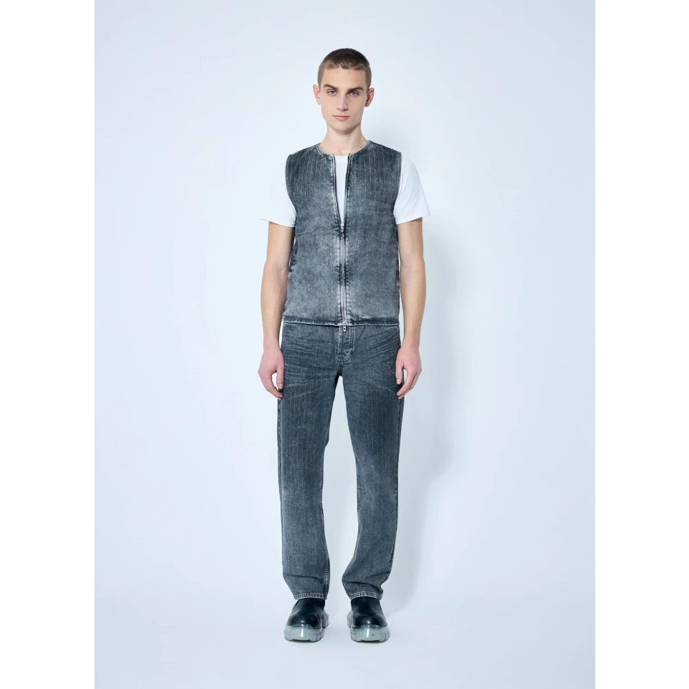 Diesel Gestreepte Denim Vest met Ritssluiting Gray Heren