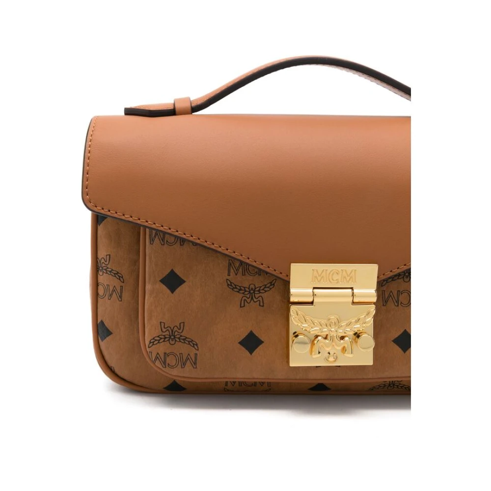 MCM Cognac Bruine Schoudertas met Push-Lock Brown Dames