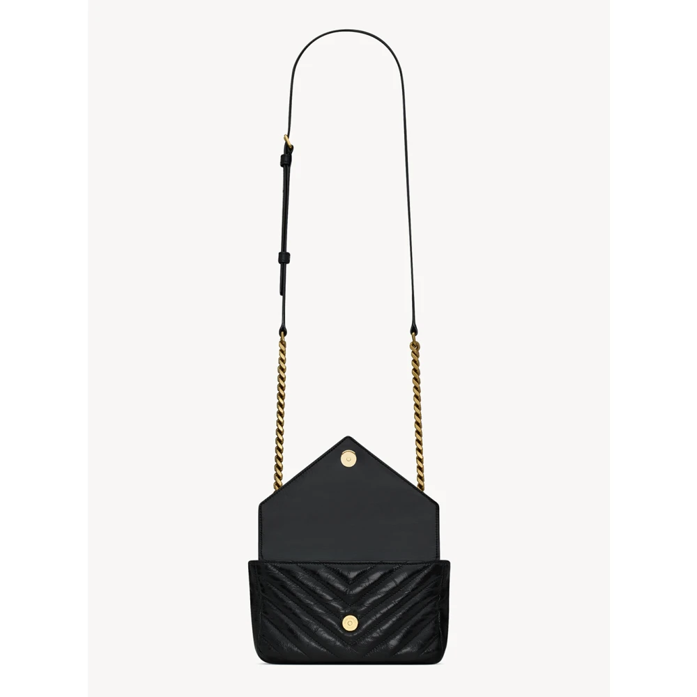 Saint Laurent Zwarte Leren Handtas Magnetische Sluiting Black Dames