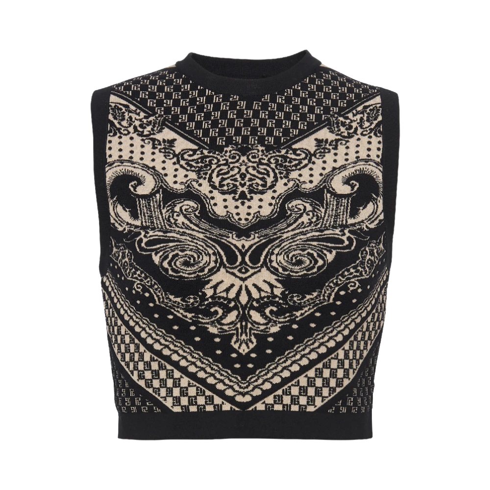 Balmain Monogram- och Paisley-stickad Tank Top Black, Dam