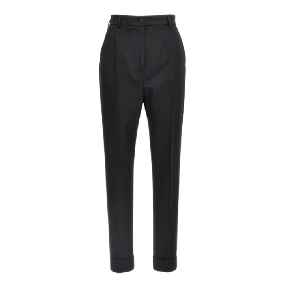 Dolce & Gabbana Black Slim-Fit Trousers, Female, S, Pleated Front Cuffed Hem Trousers