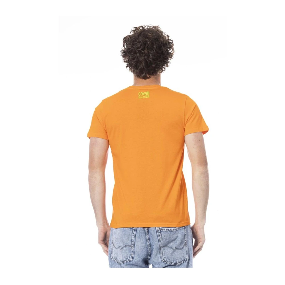 Cavalli Class Oranje Logo Print Katoenen T-shirt Orange Heren