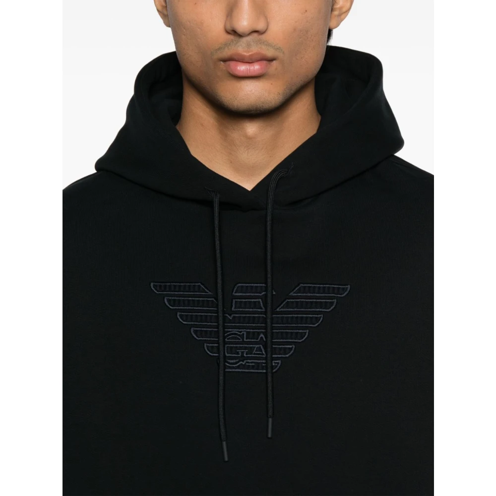 Emporio Armani Blauwe Trekkoord Hoodie Blue Heren