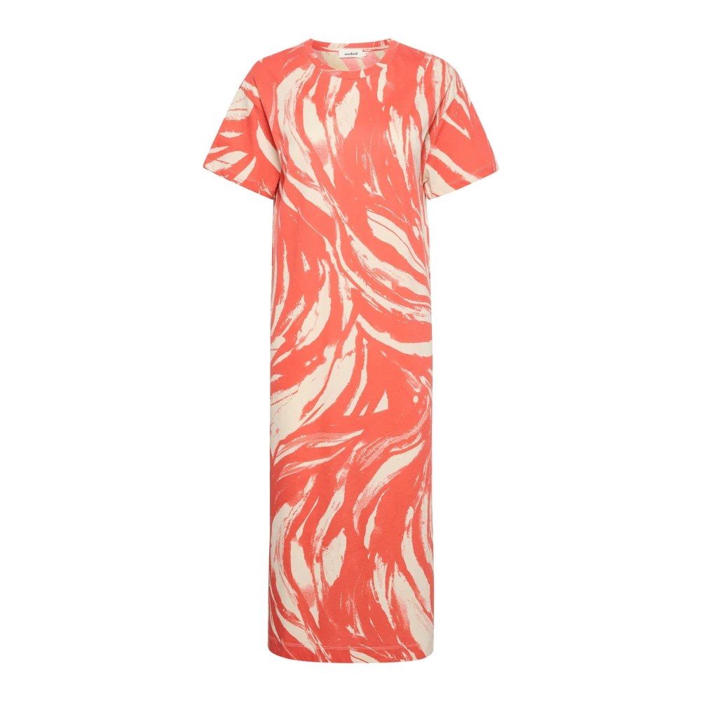 Soaked In Luxury Red Maxi Dresses, Female, M, Coral Wave Dress With Short Sleeves