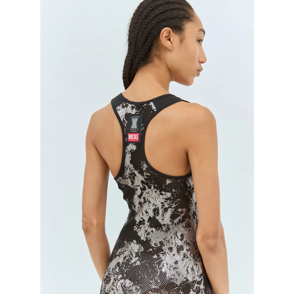 Diesel Glanzende Visnet Slip Jurk Black Dames