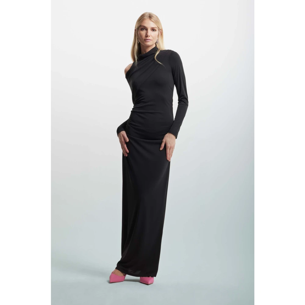 Kocca Elegante Asymmetrische Gelaagde Lange Jurk Black Dames