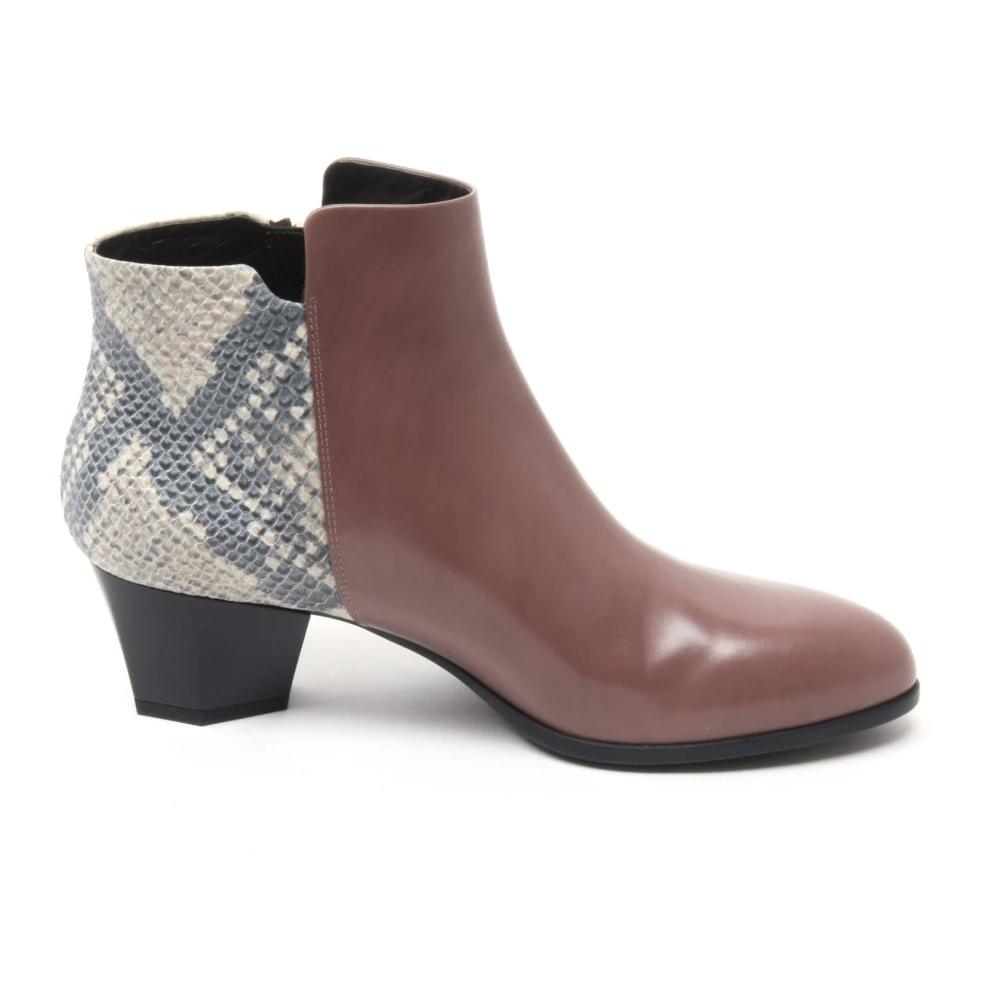 Hogan Women's Brown Heeled Boots, 3 1/2 Uk, Zipper Ankle Boot With External Heel