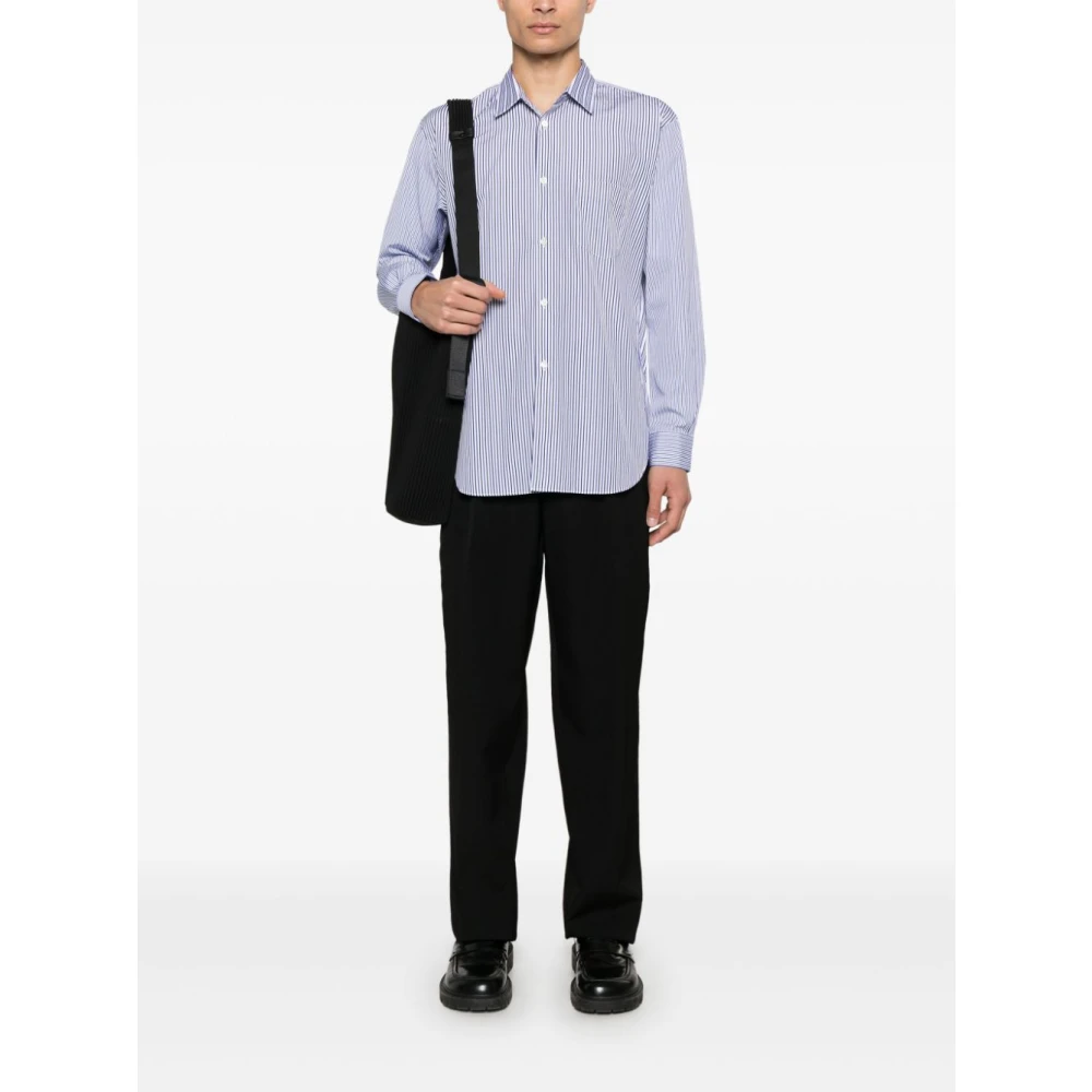 Comme des Garçons Gestreept katoenen overhemd met klassieke kraag Blue Heren