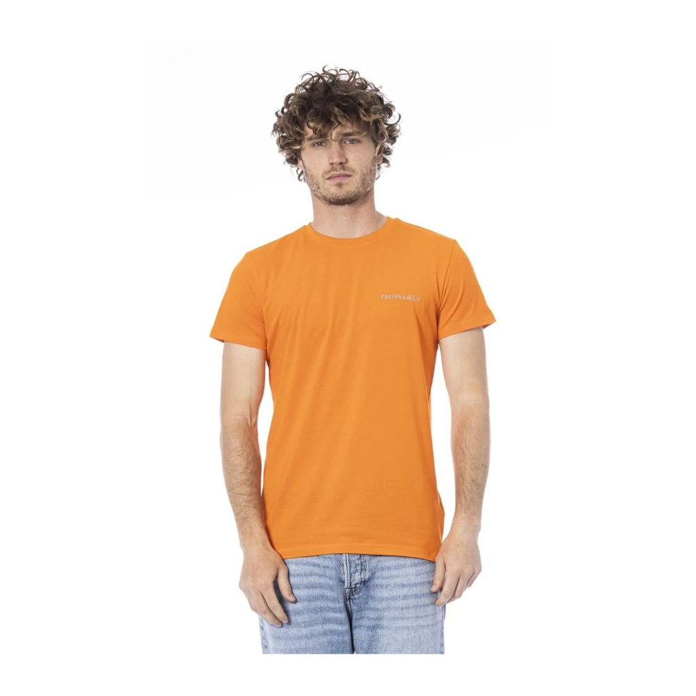 Trussardi Katoenen Logo Print Crew Neck T-Shirt Orange Heren