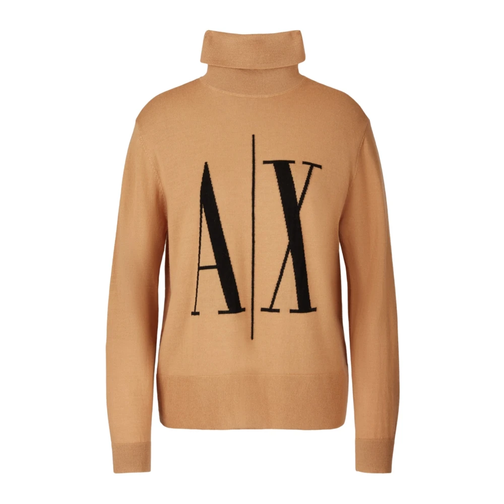 Armani Exchange Beige Wol Sweatshirt Aw24 Polo Hals Beige Dames