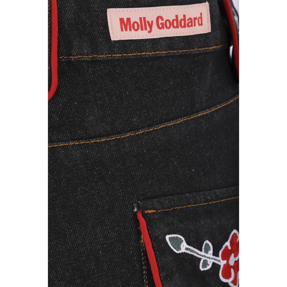 Molly Goddard Zwarte Rechte Pijp Bloemen Geborduurde Jeans Black Dames