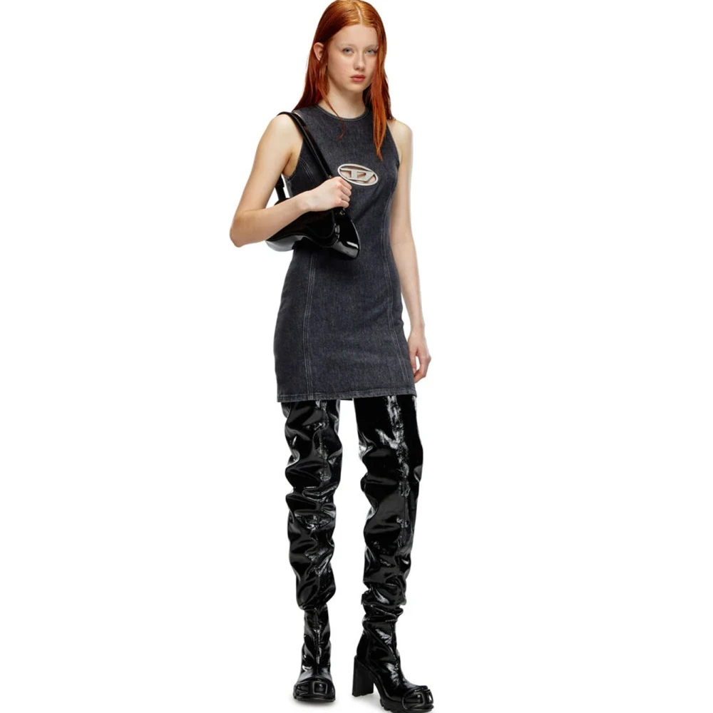 Diesel Zwarte Denim Tank Jurk Black Dames