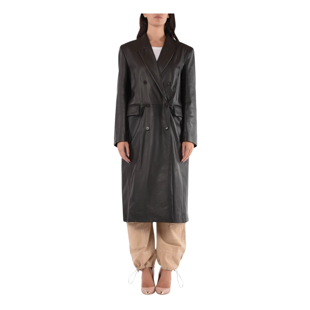 Salvatore Santoro Leren trenchcoat met dubbele rij knopen Brown Dames