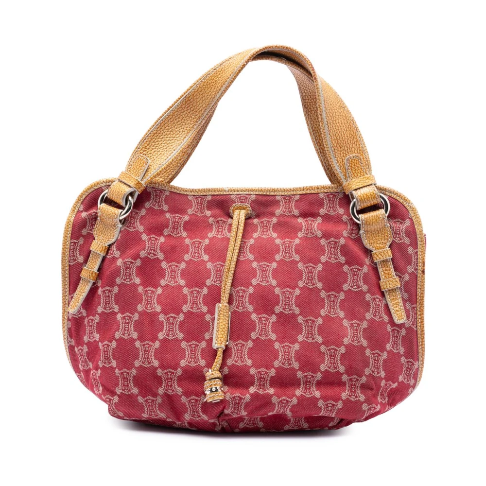 Celine Vintage Women's Red Pre-Owned Vintage Monogram Canvas Drawstring Handbag