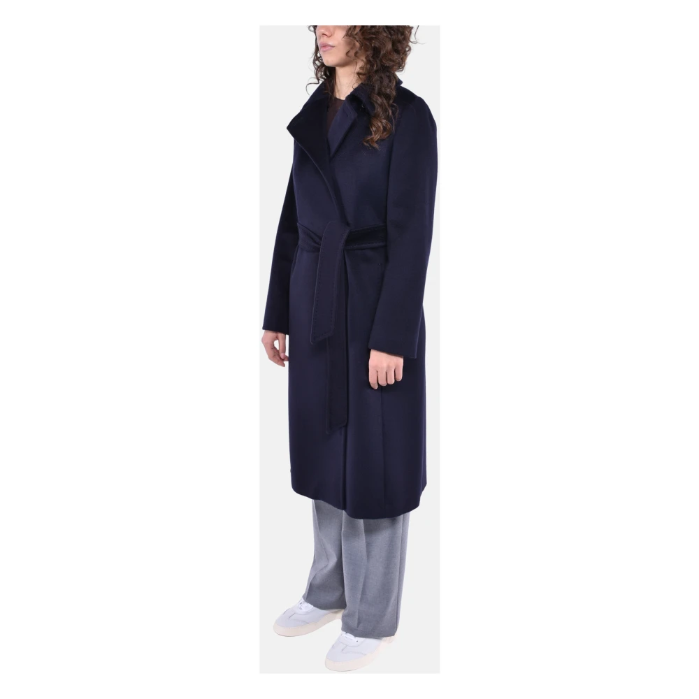 Max Mara Studio Wollen jas met dubbele rij knopen en riem Blue Dames