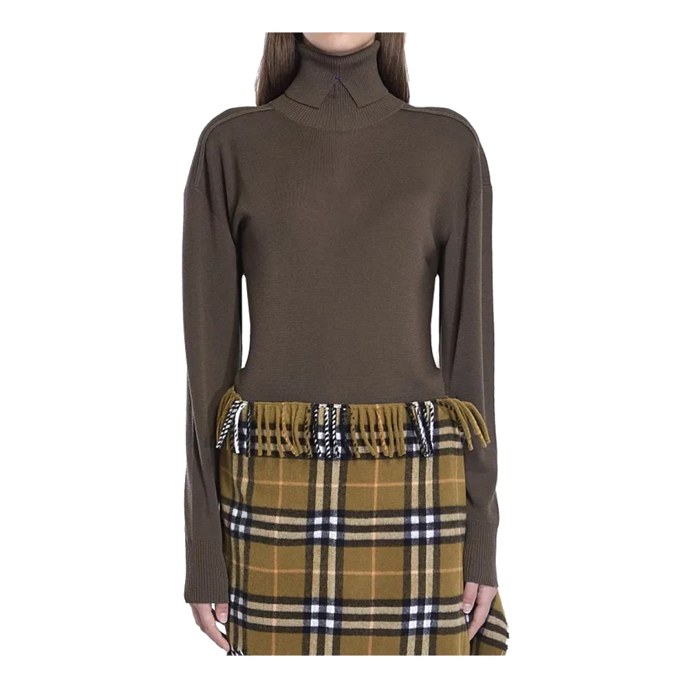 Burberry Equestrian Wollen Trui met Zichtbare Stiksels Brown Dames
