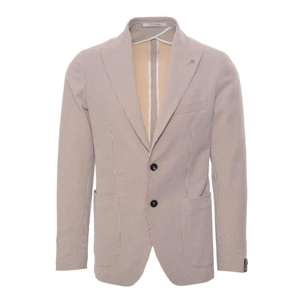 Tagliatore Mannelijk Bruin Single-Breasted Seersucker Jacket