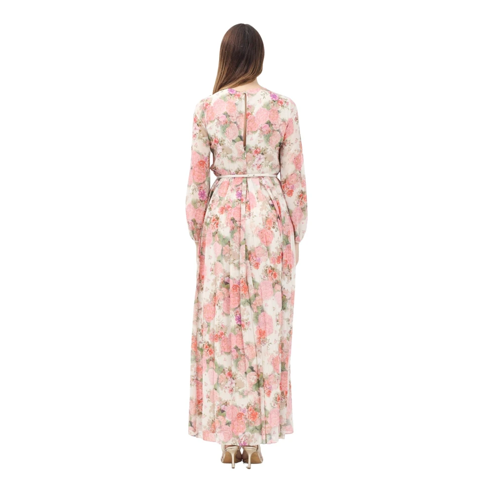 Max Mara Elegant Ivoor Bloemen Geplooide Lange Jurk Multicolor Dames
