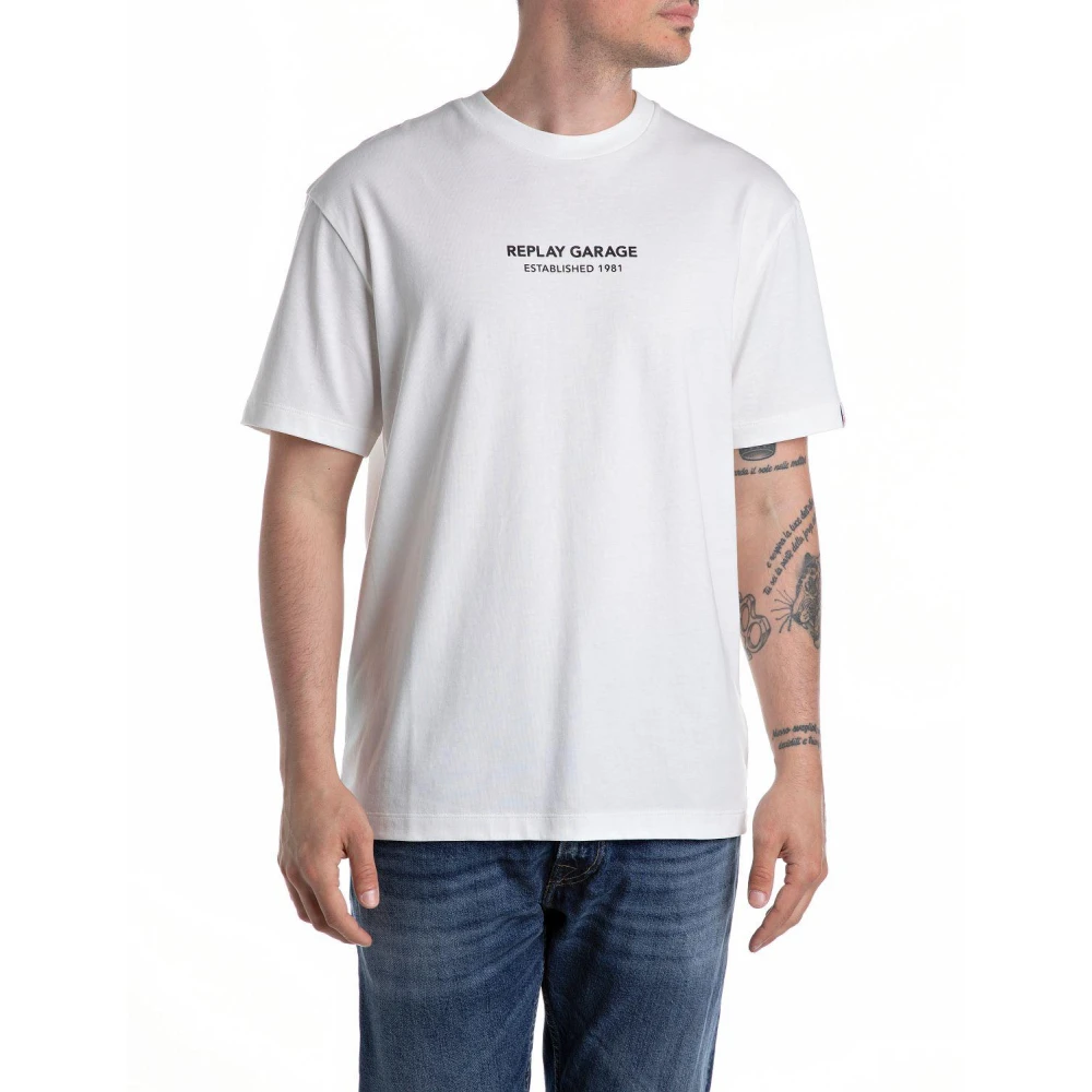 Replay Grafische Print Ronde Hals T-shirt White Heren