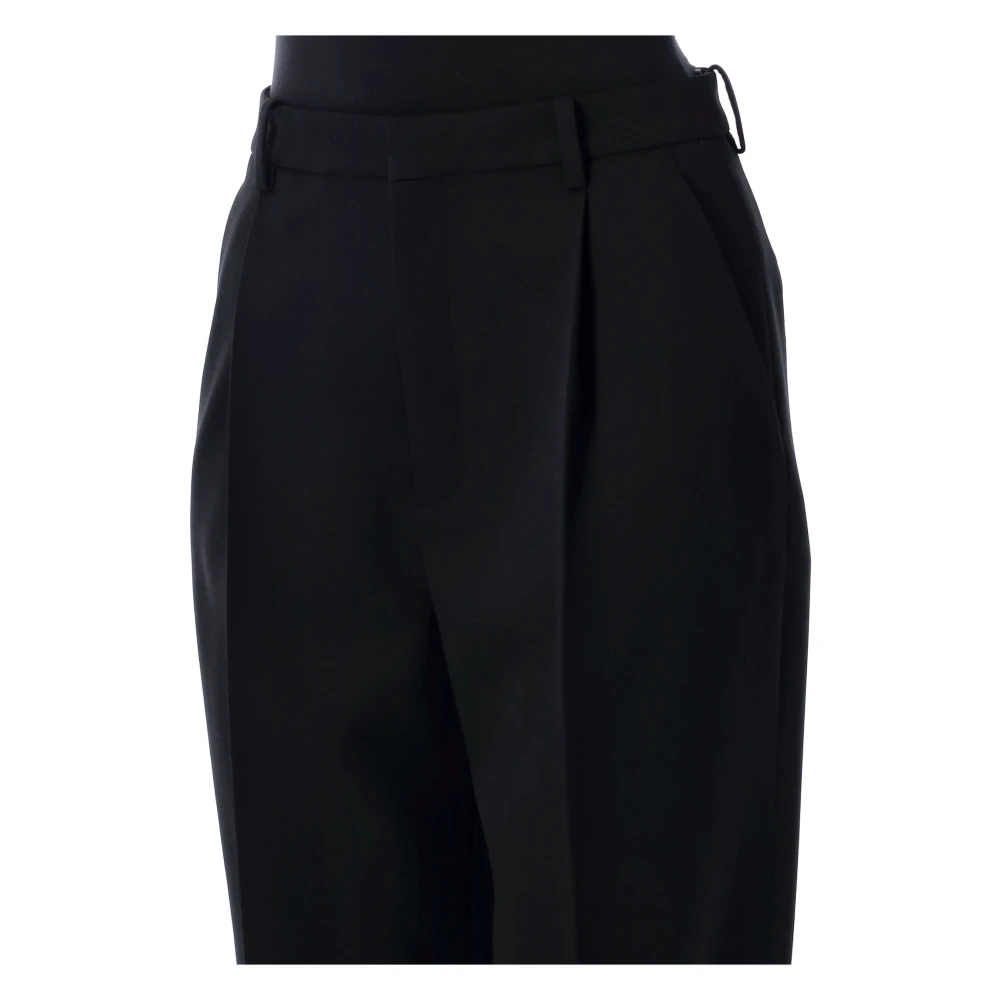 Saint Laurent Wool Grain de Poudre Broek Black Dames
