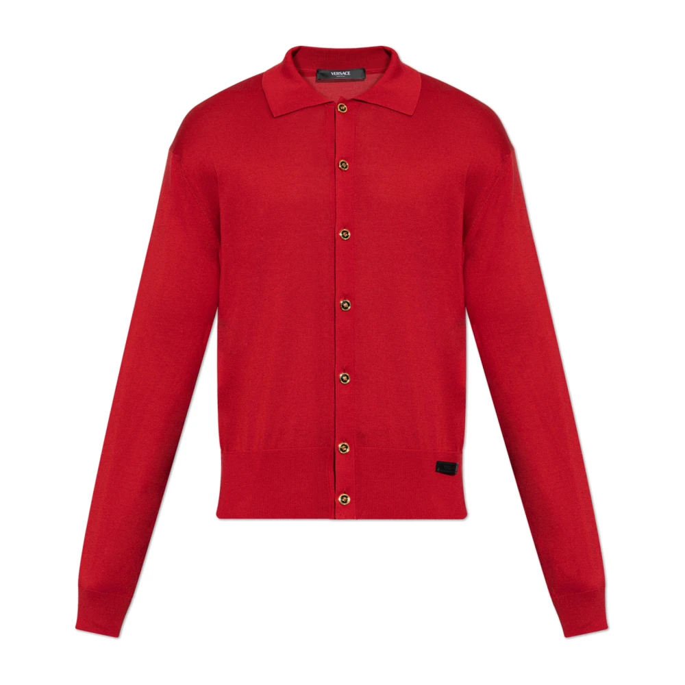 Versace Hombre Rojo - Cárdigan Polo De Punto En Seda Y Algodón - Knitwear - S