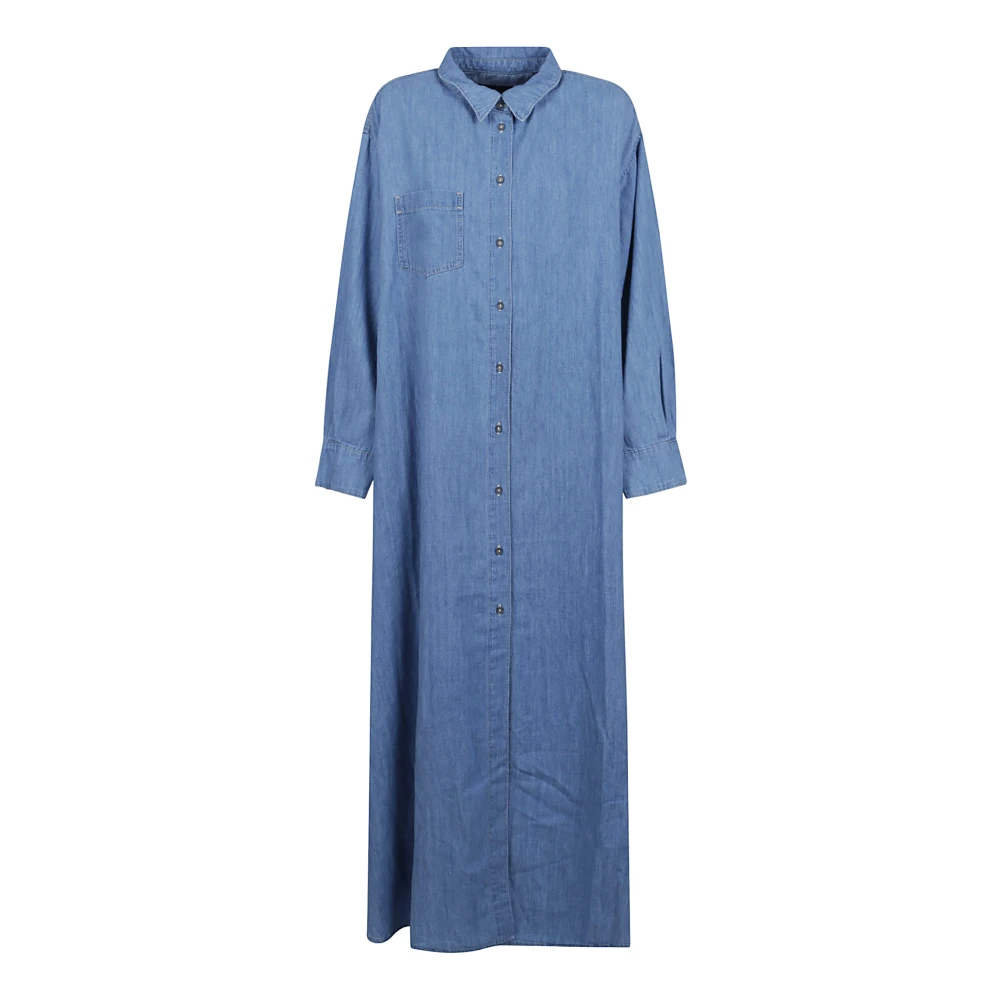7 For All Mankind Blauwe Denim Lange Jurk Blue Dames
