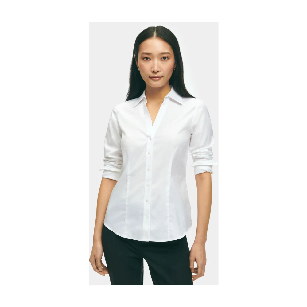 Brooks Brothers Classic Fit Bengal Streepjes Blouse met Knoopsluiting White Dames