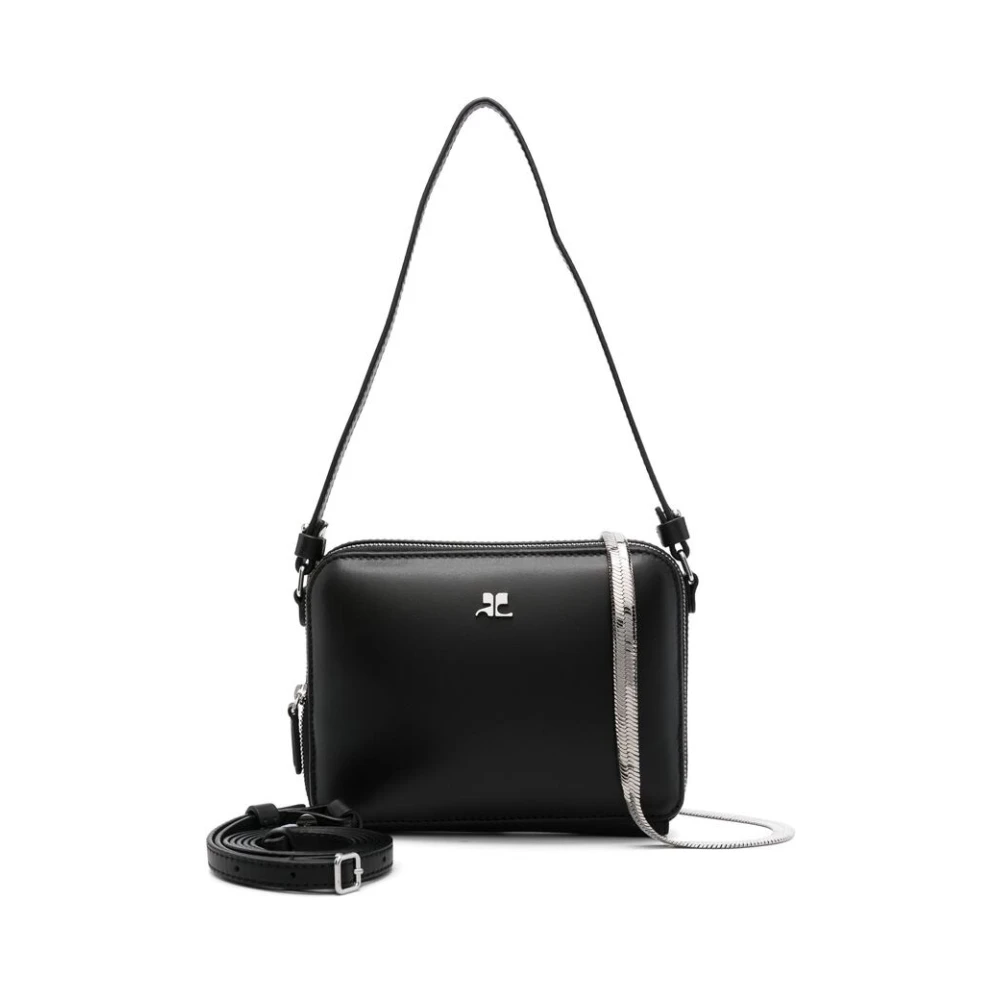 Courrèges Zwarte leren ketting-schoudertas Black Dames