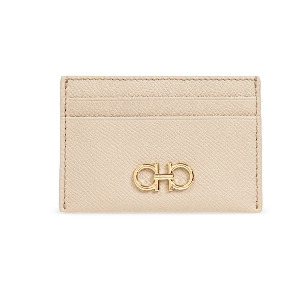 Salvatore Ferragamo Beige Gancini Detail Leren Kaarthouder Beige Dames