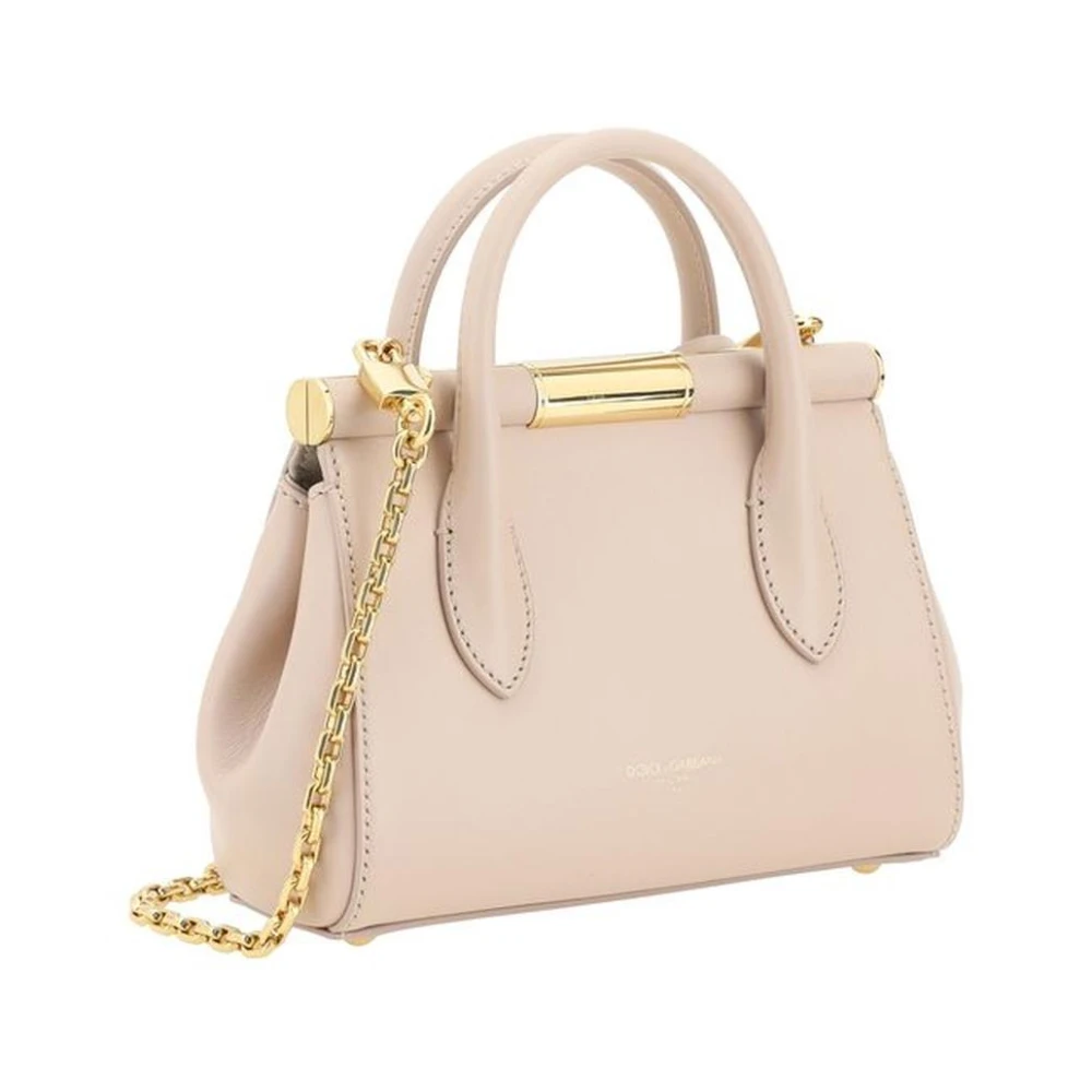 Dolce & Gabbana Elegante Leren Handtas met Kettingriem Beige Dames