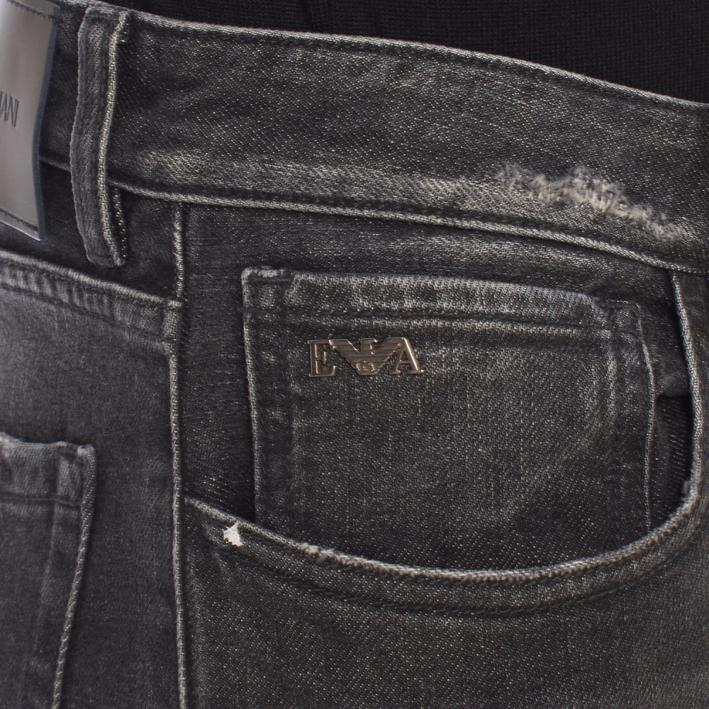 Emporio Armani Denim straight fit jeans met omgeslagen zomen Black Heren