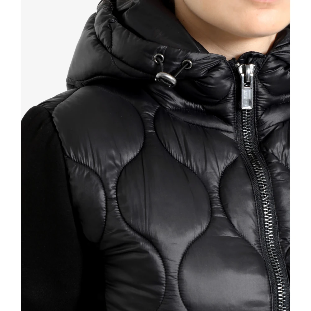 Pennyblack Gewatteerd Golfpatroon Hoodie Jas Black Dames
