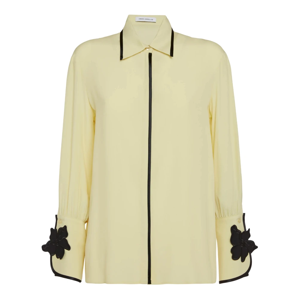Simona Corsellini Women's Yellow Shirts, S, Camicia Con Dettagli A Contrasto In Misto Seta