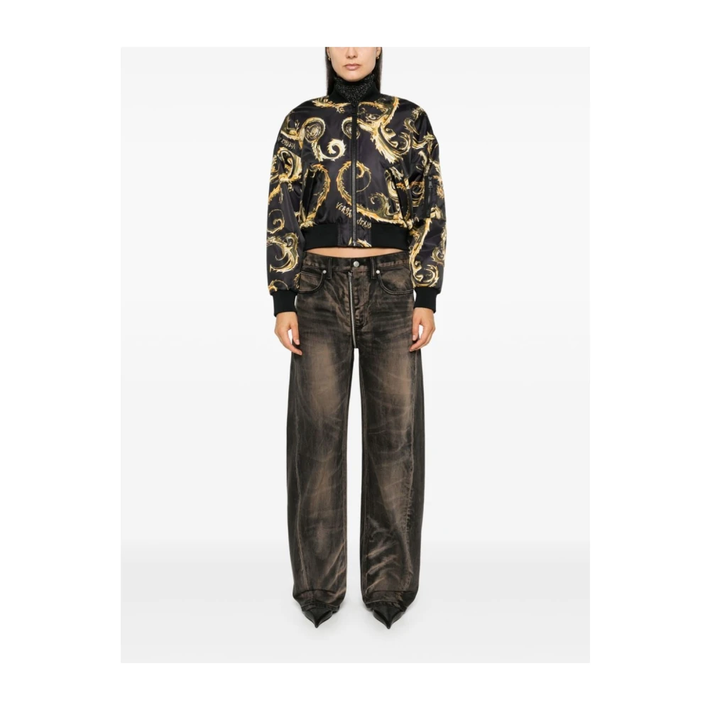 Versace Jeans Couture Zwarte Parka Wintermode Statement Multicolor Dames