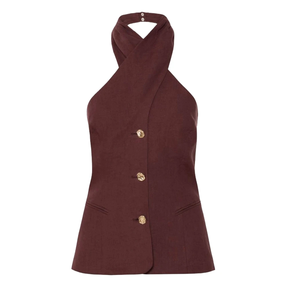 Marella Women's Brown Sleeveless Tops, M, Mllgiorno Sleeveless Top