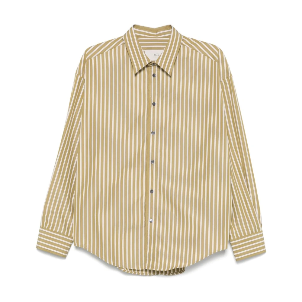 Ami Paris Gestreept Olijfgroen Overhemd Beige Heren