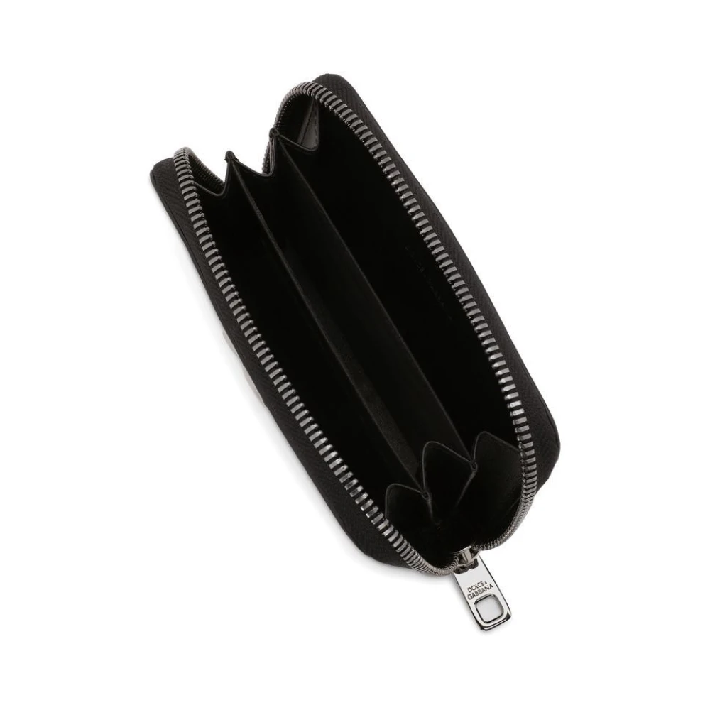 Dolce & Gabbana Heren Leren Ritsportemonnee met Iconisch Metalen Logo Black Heren