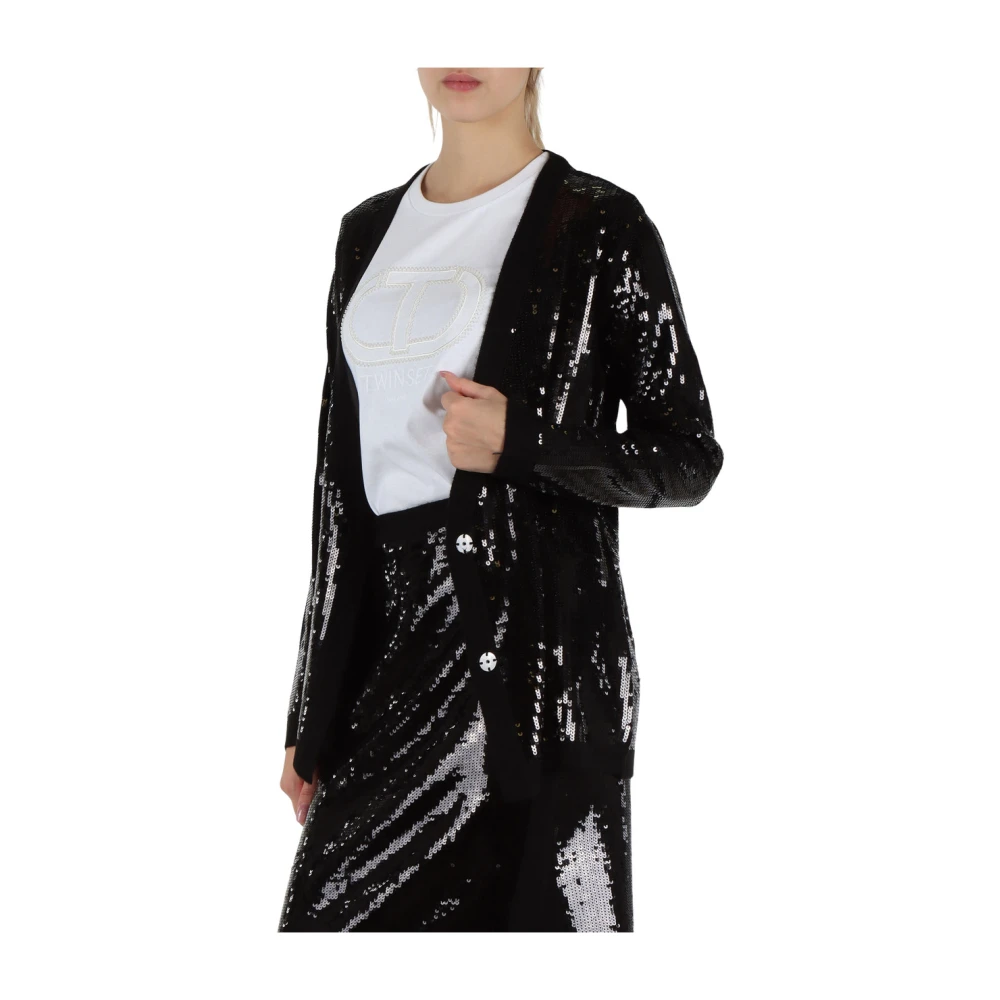 Twinset Pailletten wolmix double-breasted cardigan Black Dames