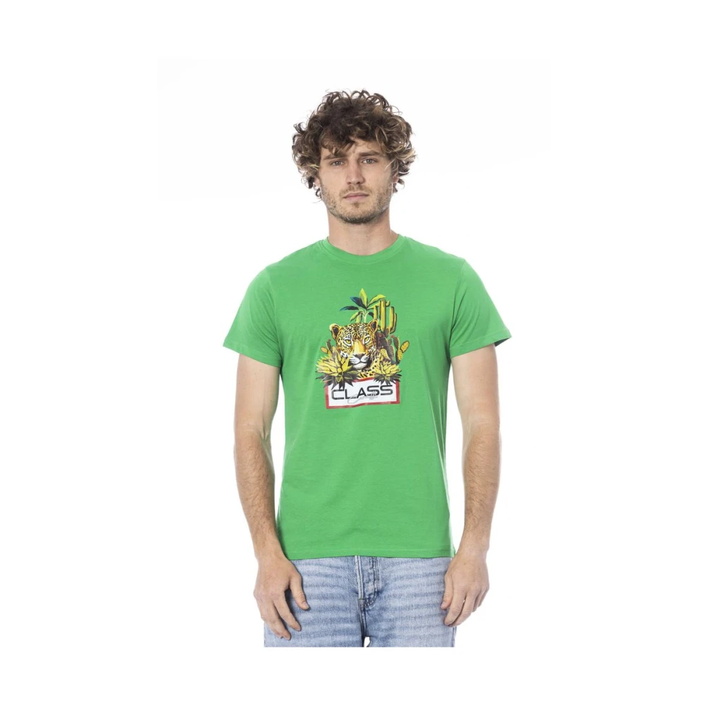 Cavalli Class Logo Print Ronde Hals T-Shirt Green Heren
