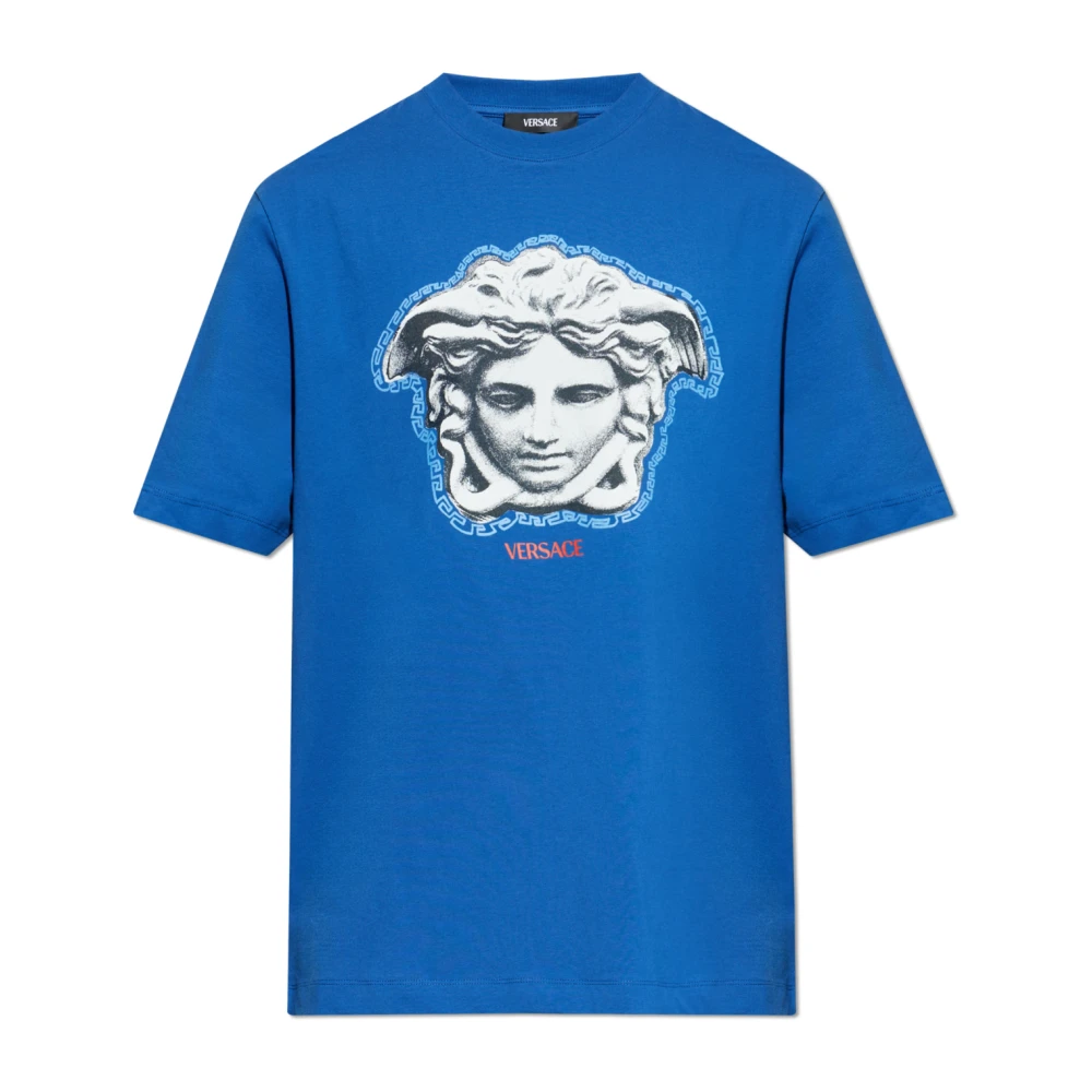 Versace Hombre Azul - Camiseta Regular De Algodón Jersey Estampada - Tops - S - Camiseta Regular De Algodón Jersey Estampada