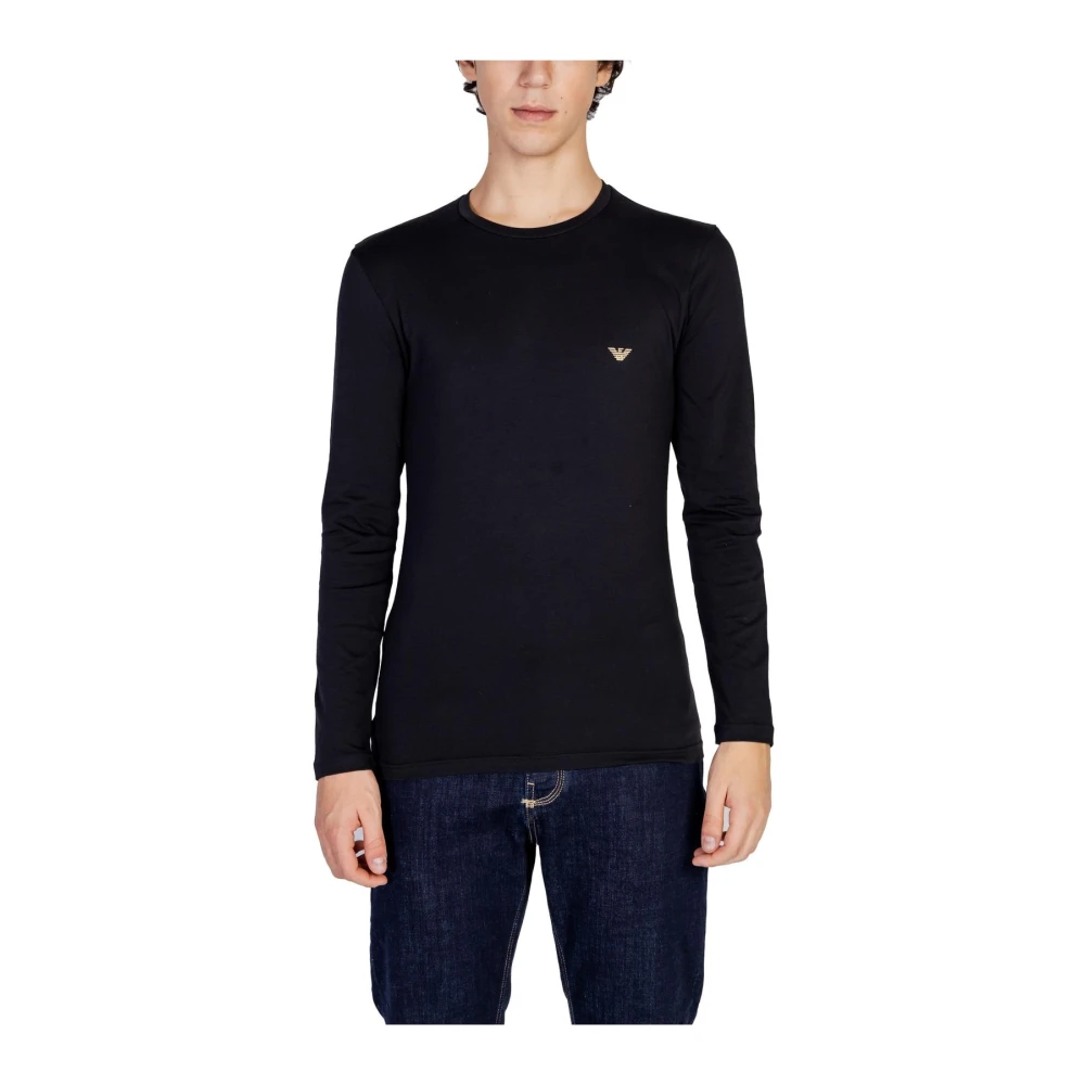 Emporio Armani Zwarte lange mouw ronde hals T-shirt Black Heren