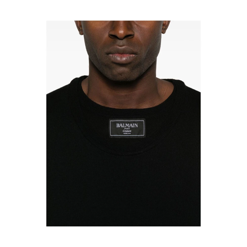 Balmain Zwarte Gebreide Trui met Logopatch Black Heren