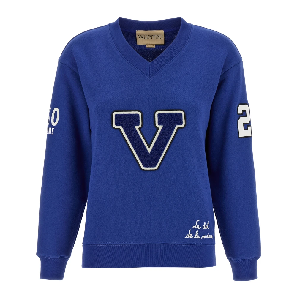 Valentino Garavani Blue Sweatshirts, Female, S, Embroidered Cotton Sweatshirt