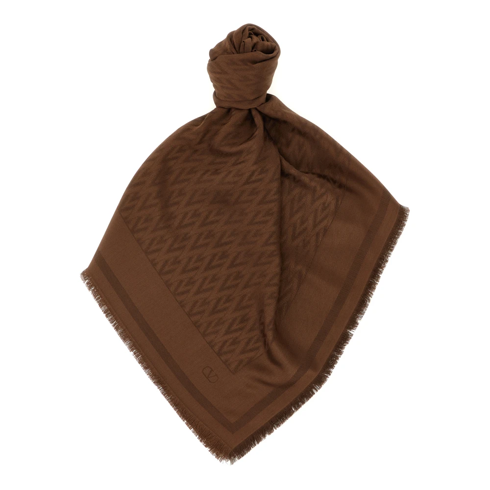 Valentino Garavani Brown Scarves, Female, One Size, Toute La V Wool And Silk Shawl
