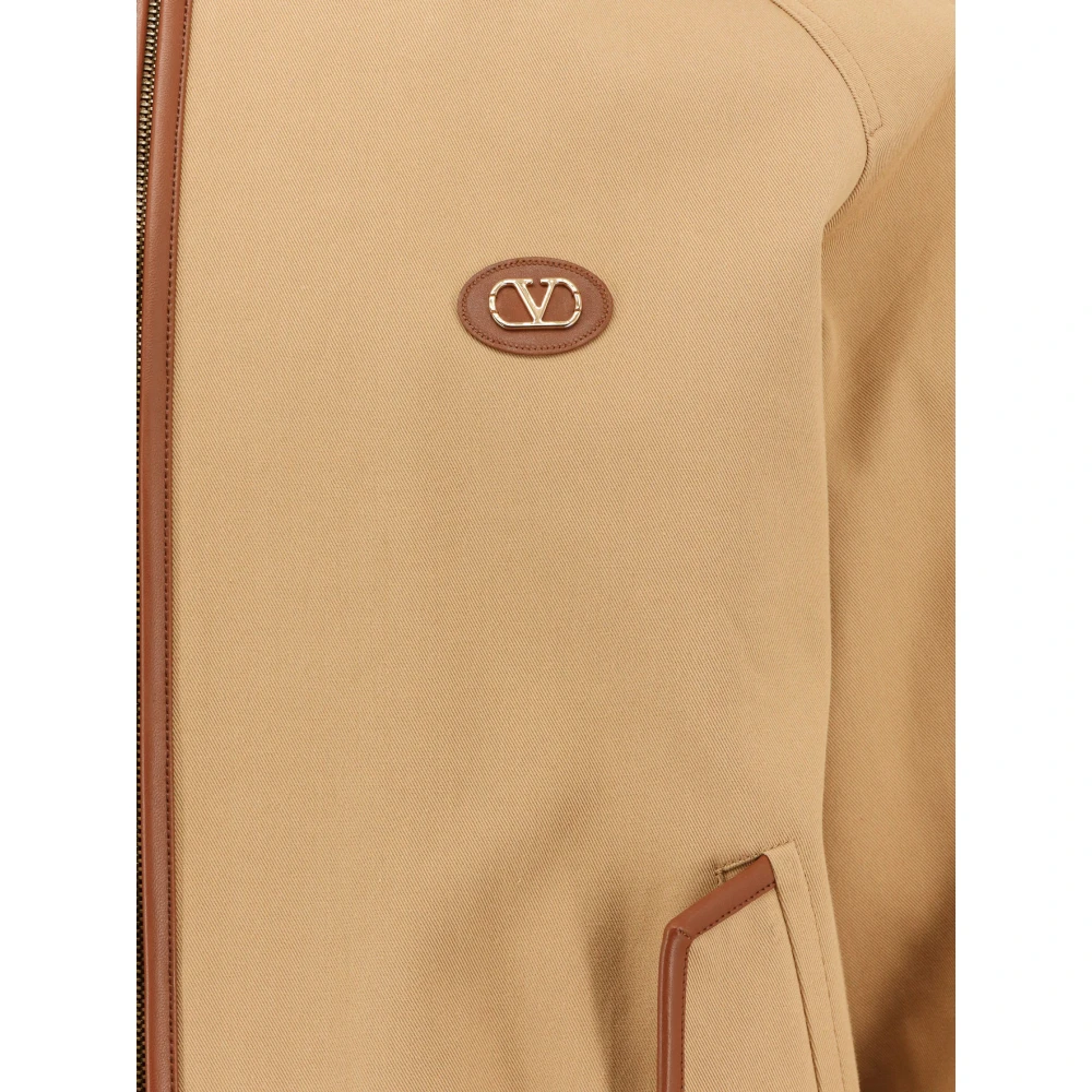 Valentino Katoenen jas met leren details Beige Heren